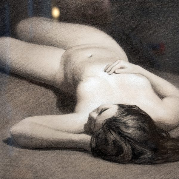 Recline Nude - charcoal and white chalk by William Zwick