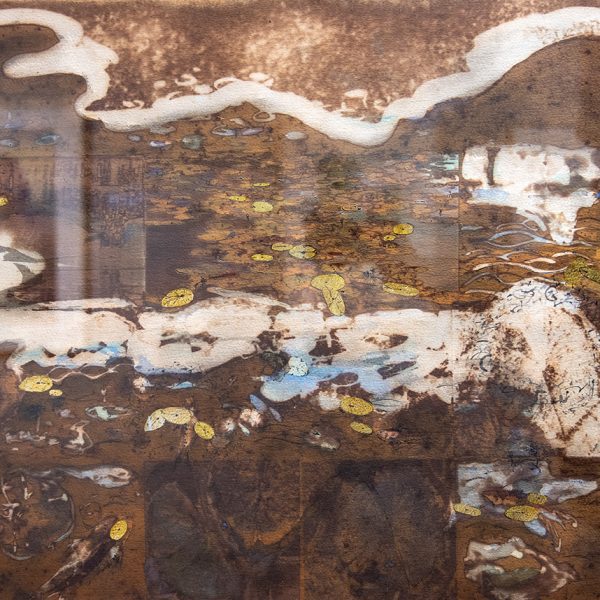 The Perfume of Gold Water Lilies by Larry Prado - black and white photograph: gum bichromate, and hand color - gold leaf