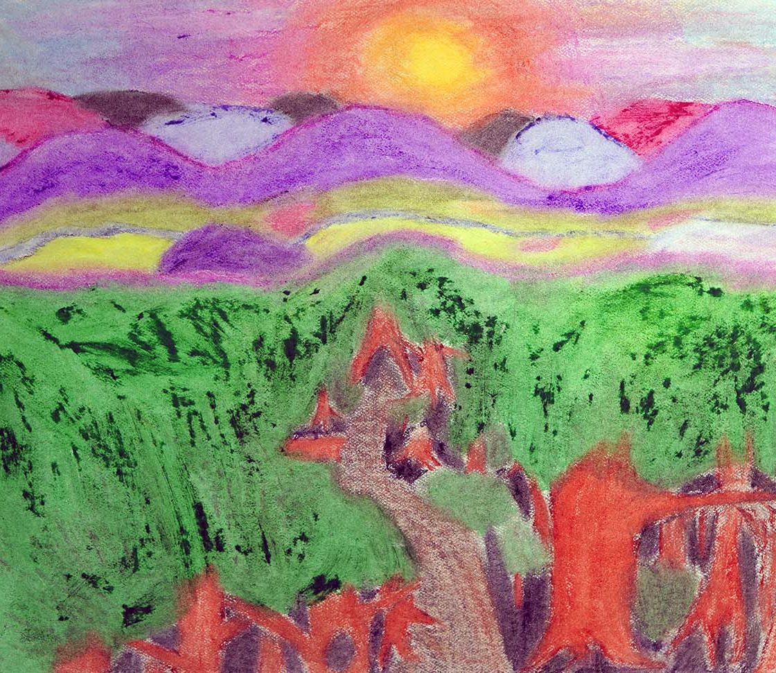 Fantasy Landscape - oil pastel by Liz Ripple